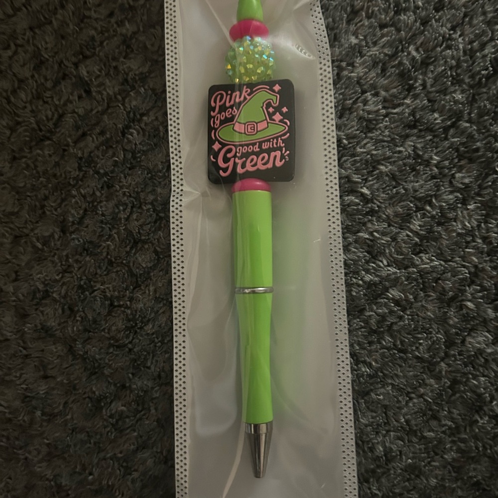Hand Crafted Green and Pink Pen with Glitter Accents
